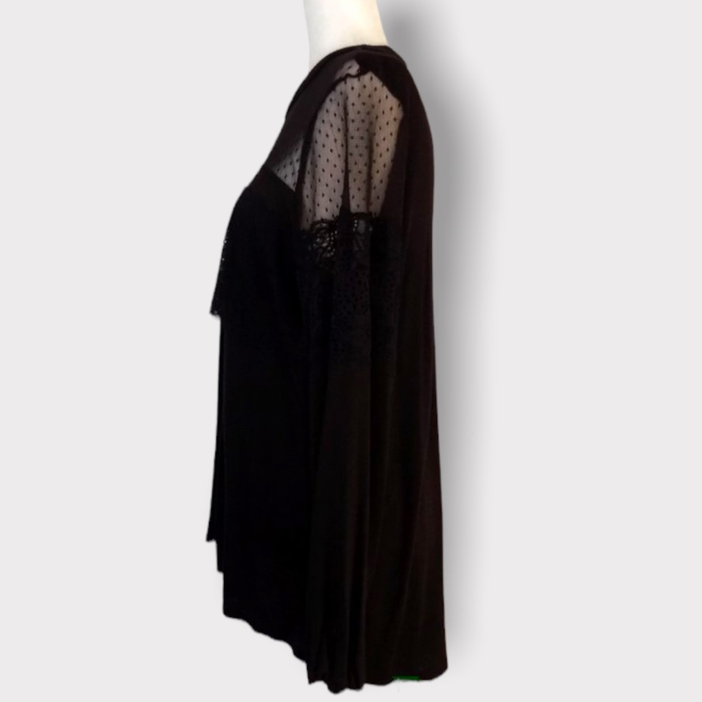 Maurice's Sheer Lace Swiss Dot Mesh Panel Black Long Sleeve Babydoll Top Size 0X - Picture 3 of 8